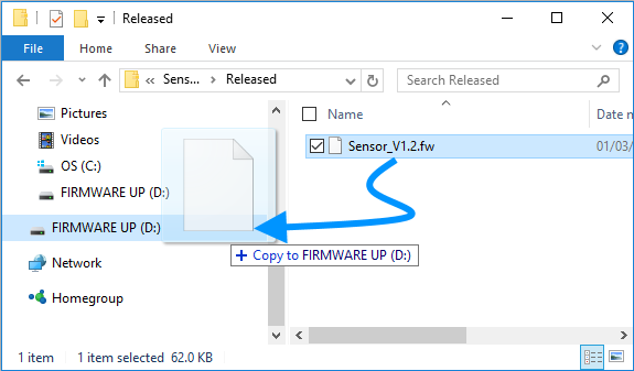 FUG USB Drag and Drop to FIRMWARE UP Drive with arrow